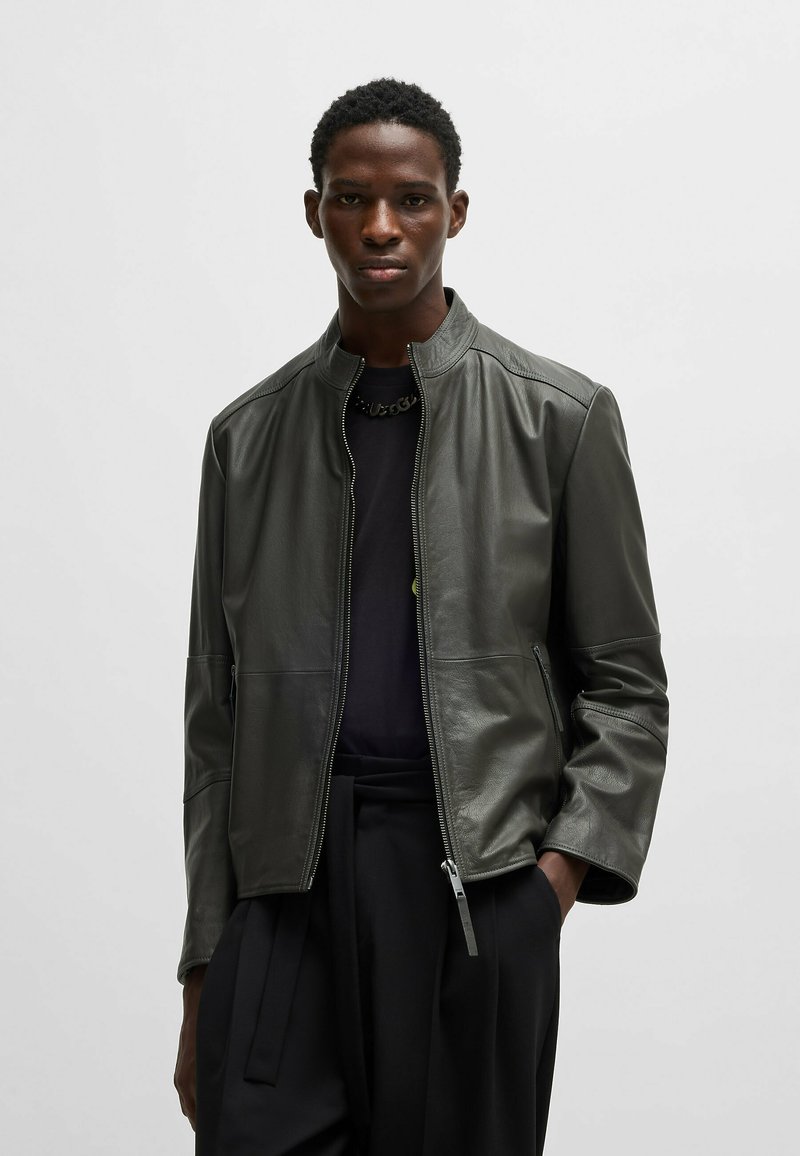 HUGO LOKIS - Kurtka skórzana/szary melanż - Zalando.pl