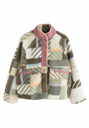 POPPER FRONT - Fleecejas - green ecru orange abstract print