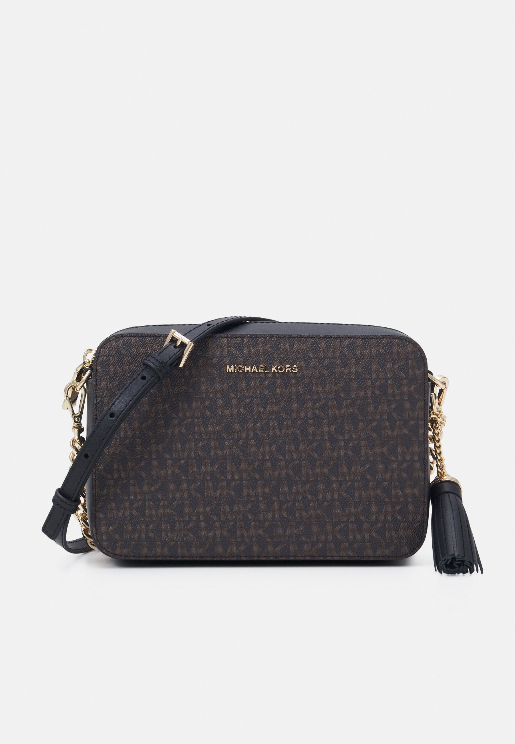 brown and white mk bag