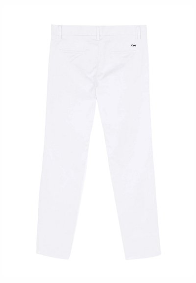 Pantaloni bianchi con una texture liscia, design dritto standard e due tasche posteriori. Logo ricamato sulla cintura posteriore.