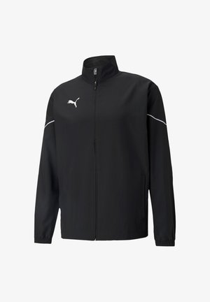 Black athletic jacket with a high collar, full front zipper, and white accents. Features a Puma logo on the upper left chest.