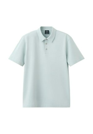 Vaaleansininen lyhythihainen poolopaita, jossa on kolme nappia ja klassinen kaulus, esitetty valkoisella taustalla.