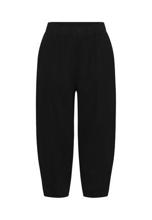 Mustat, väljät, lyhennetyt housut, joissa on joustava vyötärönauha ja kapenevat lahkeet.