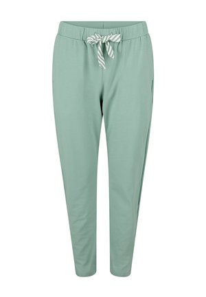 Lichtgroene joggers van zachte stof, met een elastische tailleband met een gestreepte strik, taps toelopende benen en zijzakken.