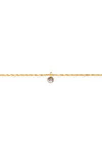 Goldkette mit einem runden Anhänger, der einen klaren Stein mit sichtbaren Einschlüssen zeigt. Das texturierte Glieddesign steigert das visuelle Interesse.