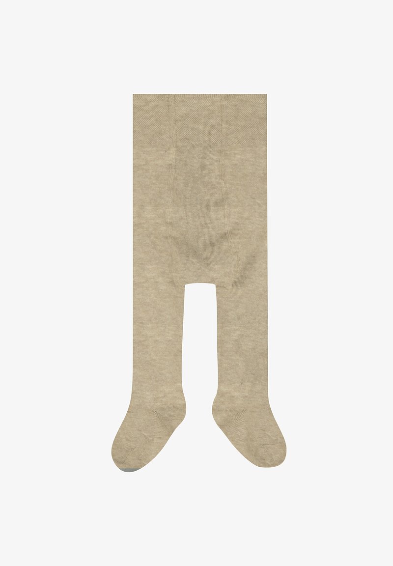 Beżowe rajstopy do kolan o gładkiej teksturze, z wzmocnionym palcem i bezszwowym designem, odpowiednie na różne okazje.