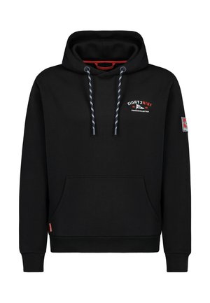 Black hoodie with front pouch pocket, black and white drawstrings, "EIGHT2NINE Vintage Collection" logo on chest, and brand patch on left sleeve.
