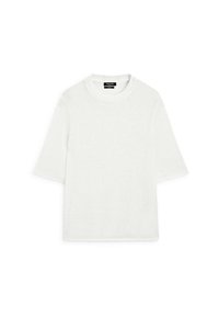 Maglione bianco a maniche corte realizzato in tessuto a maglia testurizzato, con scollatura arrotondata e vestibilità rilassata, senza motivi o dettagli visibili.