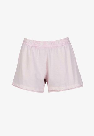 Heledad roosa puuvillased lühikesed püksid, millel on elastne vöökoht, lahtine lõige ja sile tekstuur. Omavad lihtsat äärt ega sisalda mingeid lisamustreid ega aktsente.