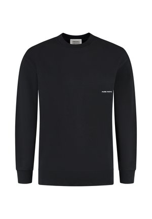 Zwarte sweatshirt gemaakt van katoenmix, met een ronde hals, lange mouwen, geribbelde manchetten en zoom, en een klein wit 'PURE PATH' logo op de voorkant.