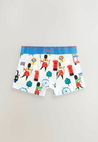 Kille-Boxershorts i vit bomull, med ett färgglatt mönster med Londontema som inkluderar vakter, postlådor och ett pariserhjul. Blå midja.
