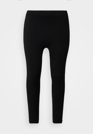 Legging-uri negre, cu fâșii, ce au talie înaltă, textură netedă și croială până la gleznă, create pentru o siluetă ajustată.
