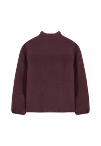 Pullover in pile bordeaux con colletto alto, tessuto strutturato e pannello liscio sulla parte superiore della schiena. Maniche lunghe con polsini elasticizzati.
