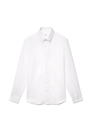 Chemise blanche à manches longues avec boutons, en mélange de coton, dotée d'un col classique, d'une patte de boutonnage à l'avant avec boutons et d'une texture subtile.