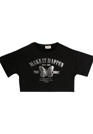 CROP SHORT SLEEVE CREW NECK  - T-shirt med print - black