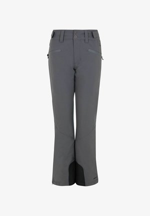 Sive vanjske hlače s opuštenim krojem, patentnim zatvaračima na džepovima i teksturiranim materijalom. Imaju ojačane donje dijelove nogavica u crnoj boji radi izdržljivosti.