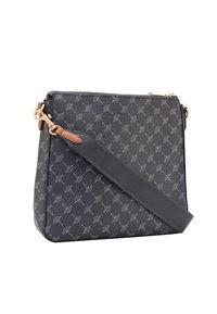 Borsa a tracolla nera a fantasia realizzata in materiale sintetico. Caratterizzata da una chiusura con zip, tracolla regolabile e accessori in metallo dorato.