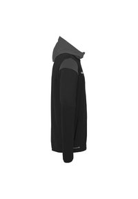 Sort hættetrøje med grå detaljer, med en lynlåslomme og en afslappet pasform. Fremstillet af blødt, børstet materiale med hætte.