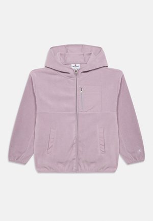 Gaiši violetas vilnas čībeles jaciņa ar kapuci, ar vienu priekšējo kabatu, divām sānu kabatām un elastīgām aprocēm. Mīksta tekstūra visā jaciņā.