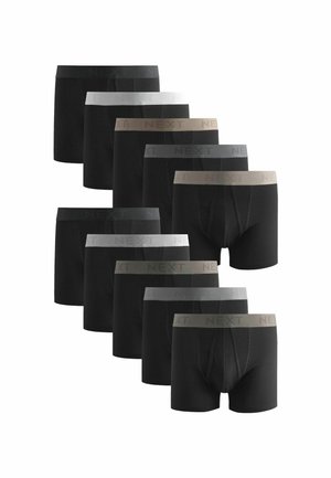 Schwarze Boxer-Briefs in verschiedenen Farbtönen mit kontrastierenden Taillenbändern. Merkmale sind elastische Bänder mit "NEXT"-Markierung. Sauberes, körperbetontes Design.