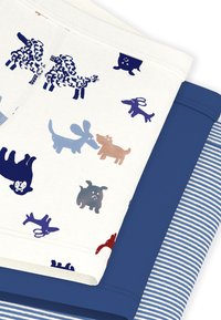 Συμπτυσσόμενα κιβώτια αποθήκευσης· ύφασμα με πολύχρωμα ζωικά σχέδια· μπλε, άσπρα και ριγέ σχέδια· μαλακή υφή, ορθογώνιο σχήμα.