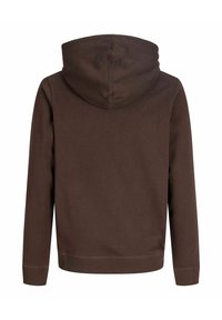 Sweat à capuche marron à manches longues vu de dos avec une grande capuche et des poignets et un ourlet côtelés.