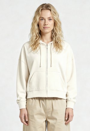 BASIC CROPPED HOODIE DROPSHOULDER - Sweater met rits - off-white