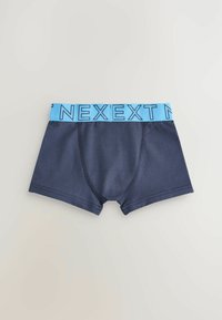 Boxer shorts bleu marine en tissu extensible, dotés d'une ceinture élastique bleu clair avec "NEXXT" imprimé en noir.