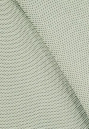 Tessuto testurizzato di colore verde pallido, con un piccolo e intricato motivo a diamante. Il materiale appare liscio e densamente tessuto.