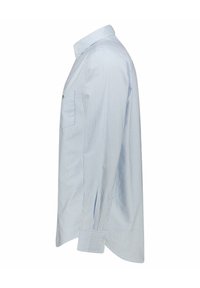 Lichtblauw en wit gestreept overhemd met lange mouwen, een button-down kraag, een borstzak en ronde manchetten. Gemaakt van een katoenmix.