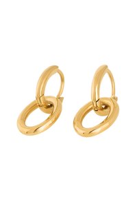 Boucles d'oreilles en or avec une finition polie, présentant un design oval ouvert et une fermeture à charnière sécurisée. Légères et simples dans leur forme.