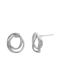 Boucles d'oreilles en métal argenté ornées de boucles entrelacées avec une finition texturée. Le design met en avant des courbes lisses et une construction légère.