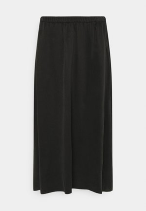 Jupe noire mi-longue avec taille élastique et coupe droite, ample sur fond blanc.