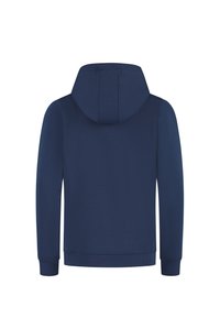 Marineblauwe hoodie met een ontwerp op de rug, met een zachte textuur, een trekkoordcapuchon en ribgebreide manchetten en zoom. Eenvoudige en klassieke silhouet.