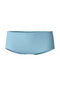 Lichtblauwe boyshorts gemaakt van zachte stof met een gladde textuur. Heeft een brede elastische tailleband en een naadloos ontwerp voor comfort.