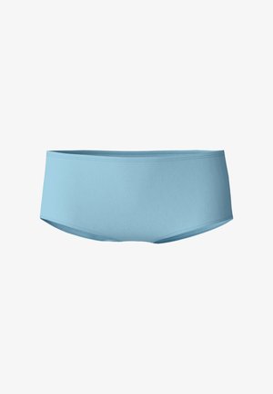 Light blue boyshorts made from soft fabric with a smooth texture. Features a wide elastic waistband and seamless design for comfort.