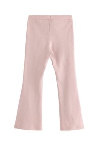 Lys rosa flagrende leggings lavet af blødt, elastisk stof, med en elastisk talje og en glat tekstur overalt.