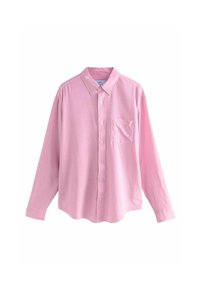 Roze overhemd met lange mouwen, gemaakt van katoen, met een zak op de linkerkant van de borst en een klassiek kraagontwerp.