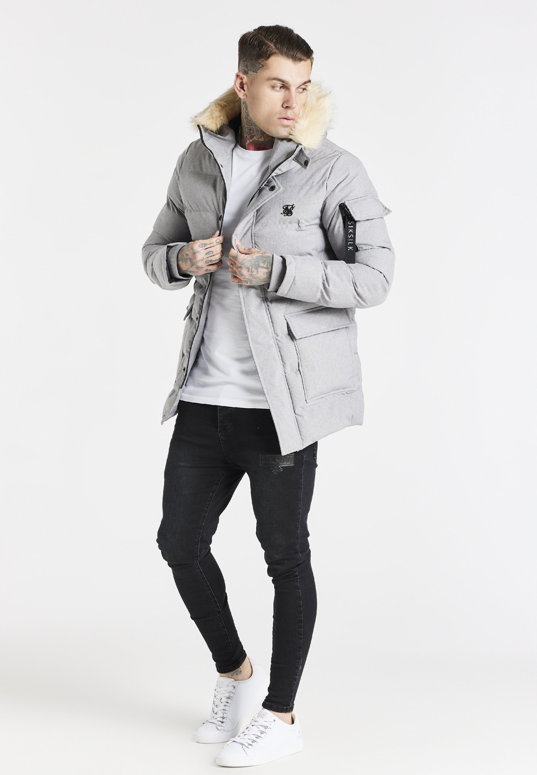 light gray parka