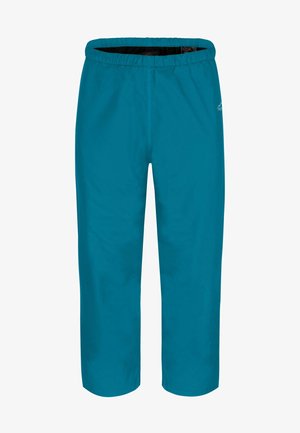 Tiefblaue Hose mit elastischem Bund, aus leichtem Stoff gefertigt, hat einen geraden Schnitt und dezente Markenlogos an der Hüfte.