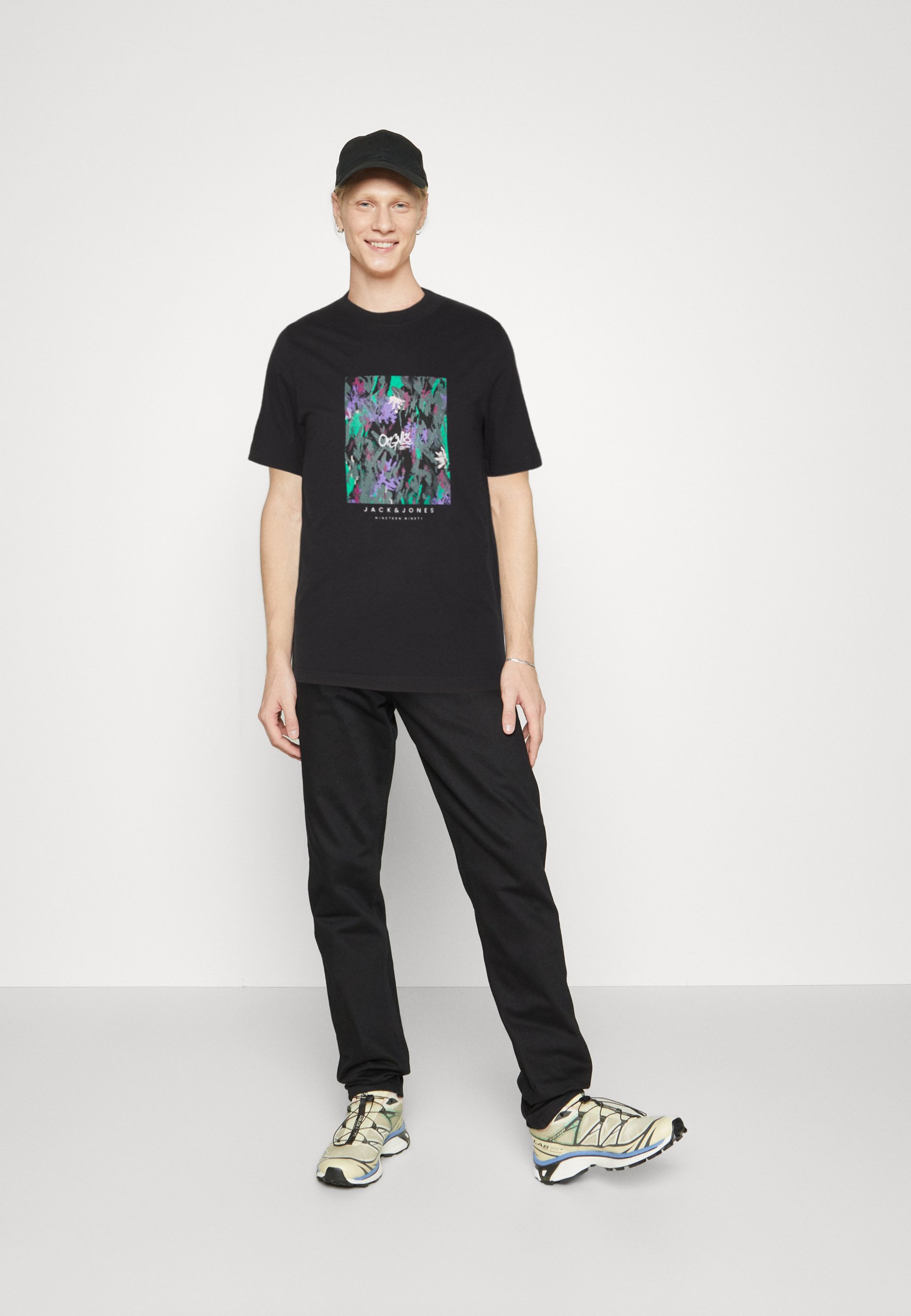 JACK & JONES Jorsilverlake T-Shirt Uomo - Nero - Cotone Morbido Scollo Rotondo