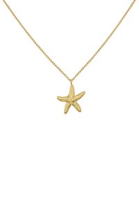 Gouden zeester hanger aan een delicate ketting, met gestructureerde details op de zeester vorm voor visueel belang.