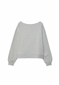 Grijze cropped sweatshirt met brede halslijn, lange mouwen en geribde zoom. Gemaakt van zachte, gestructureerde stof, met een ontspannen pasvorm.