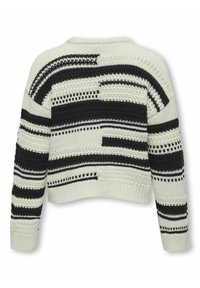 Maglione all'uncinetto in crema e nero con audaci motivi a strisce, design a maglia testurizzata e un fit corto con orlo e polsini a costine.