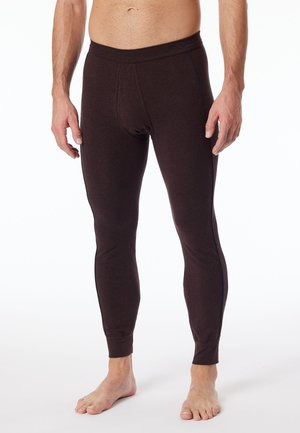 Braune Leggings aus dehnbarem Stoff mit taillierter Passform, elastischem Bund und kontrastierenden seitlichen Details.
