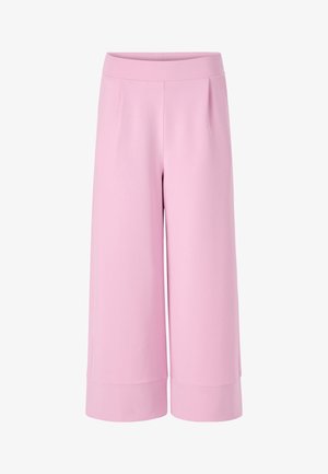 High-waist wijde cropped broek in effen pastelroze met een omgeslagen zoom en gladde voor naden.