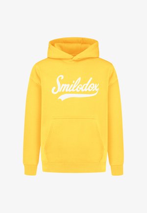 Gele hoodie gemaakt van een katoenmix. Bevat een kangoeroezak en ribgebreide manchetten. "Smilodox" logo gedrukt in het wit op de voorkant.