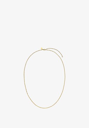 Halskette in Goldoptik mit einem gedrehten Kettendesign, verstellbarer Länge, mit einem kleinen runden Perlenverschluss für sicheren Halt.