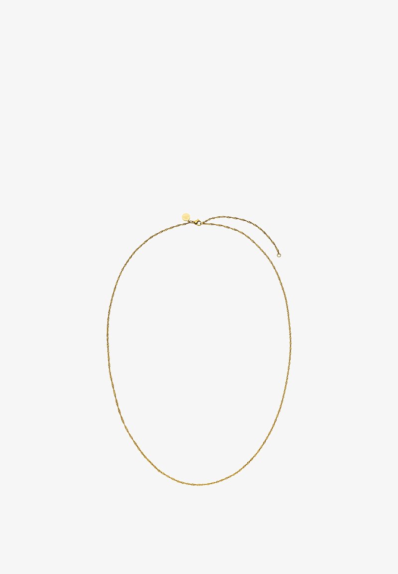 Halskette in Goldoptik mit einem gedrehten Kettendesign, verstellbarer Länge, mit einem kleinen runden Perlenverschluss für sicheren Halt.