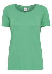 Grön kortärmad T-shirt i mjukt, slätt tyg, med rund hals och avslappnad passform, utan synliga mönster eller detaljer.